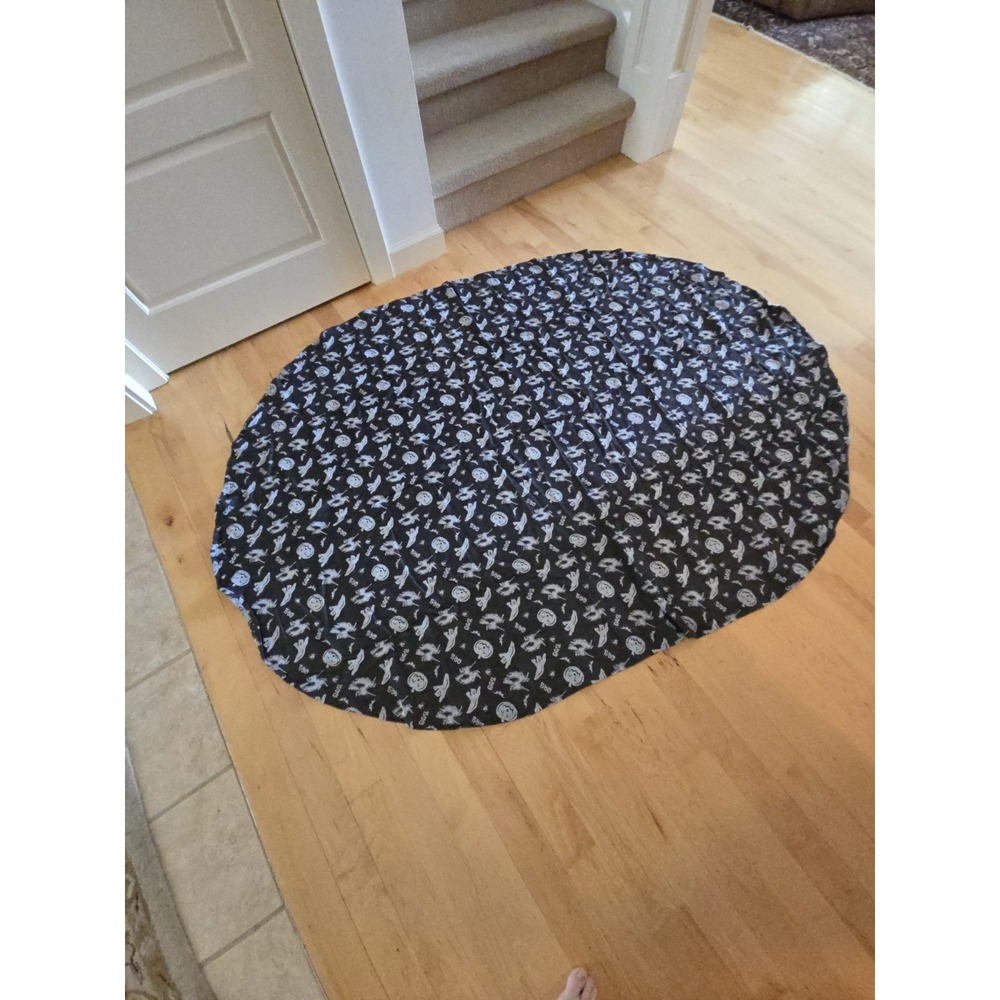 Hallowe4n Tablecloth Black White Gray Reversible 86x60" Oval Pumpkin Witch Bats